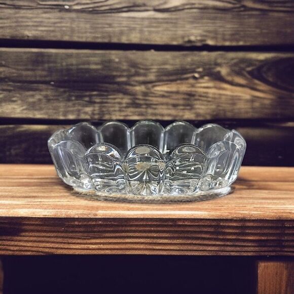 Open Glass Salt Cellar Oval Starburst Antique Clear Oblong Victorian Art Deco. - Picture 10 of 16